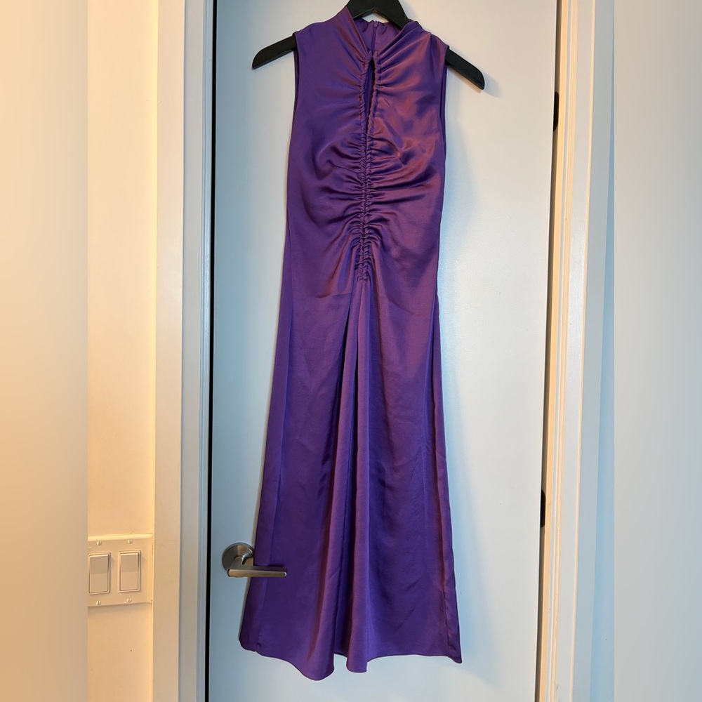 SANDRO - Titanic Ruched Dress in Violet - Picture 3 of 7